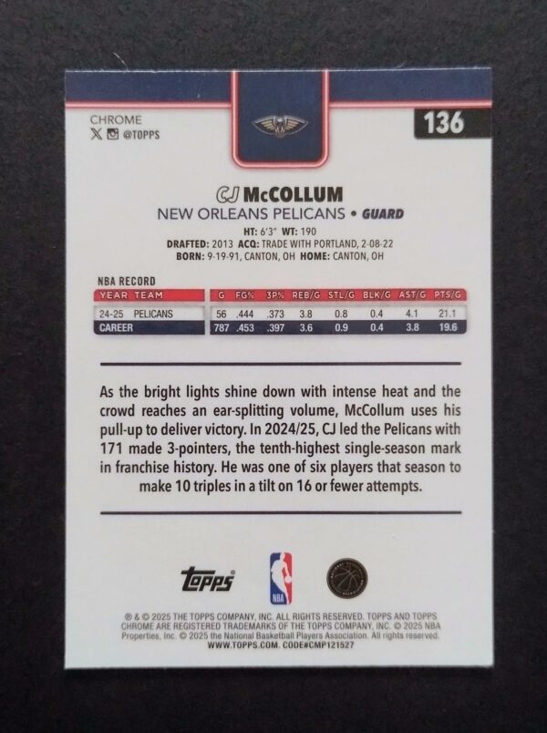 2025-26 Topps Chrome CJ McCollum #136 Xfractor