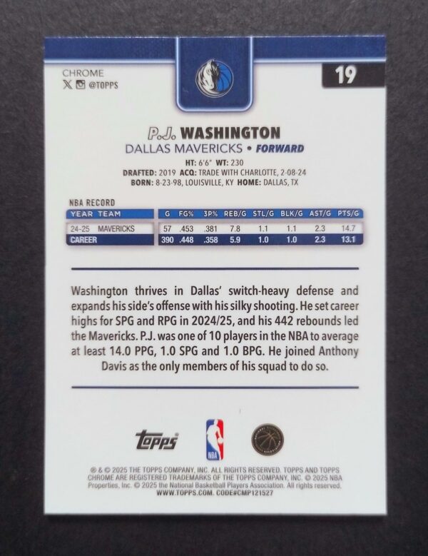 2025-26 Topps Chrome PJ Washington #19 Xfractor