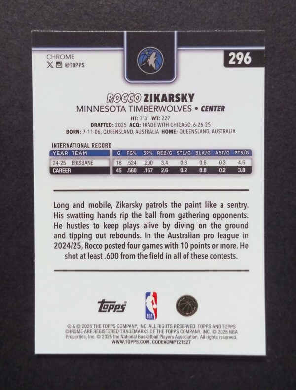 2025-26 Topps Chrome Rocco Zikarsky #296 Xfractor RC
