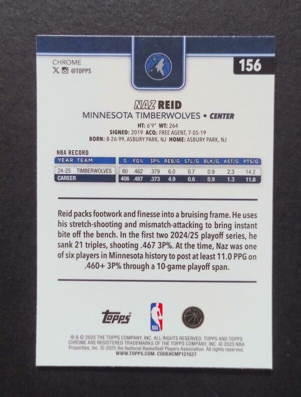 2025-26 Topps Chrome Naz Reid #156 Xfractor