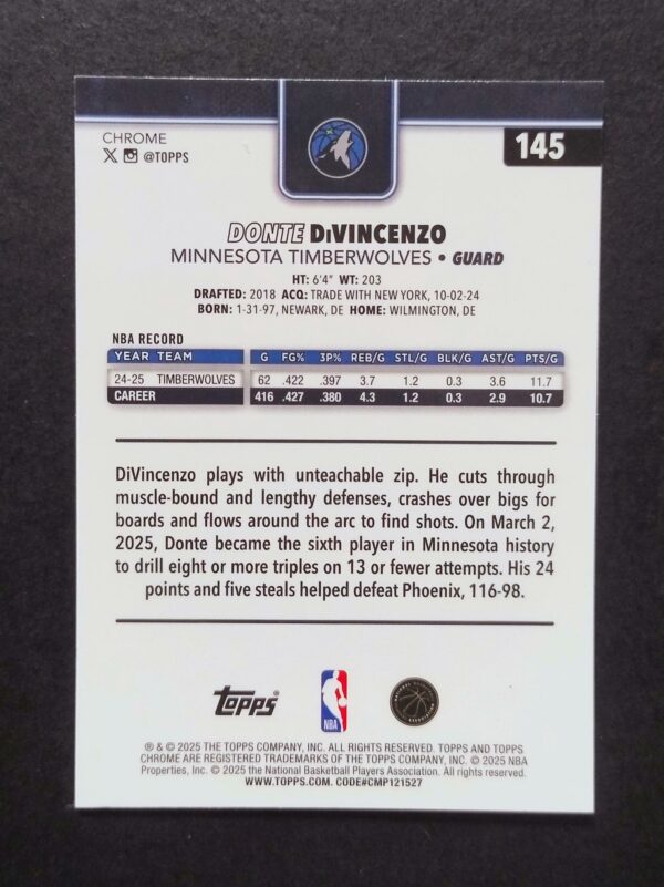 2025-26 Topps Chrome Donte DiVincenzo #145 Xfractor
