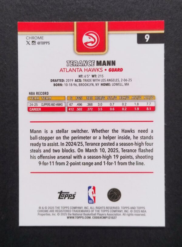 2025-26 Topps Chrome Terance Mann #9 Xfractor