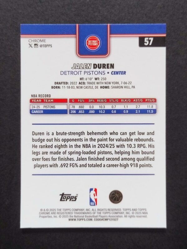 2025-26 Topps Chrome Jalen Duren #57 Xfractor
