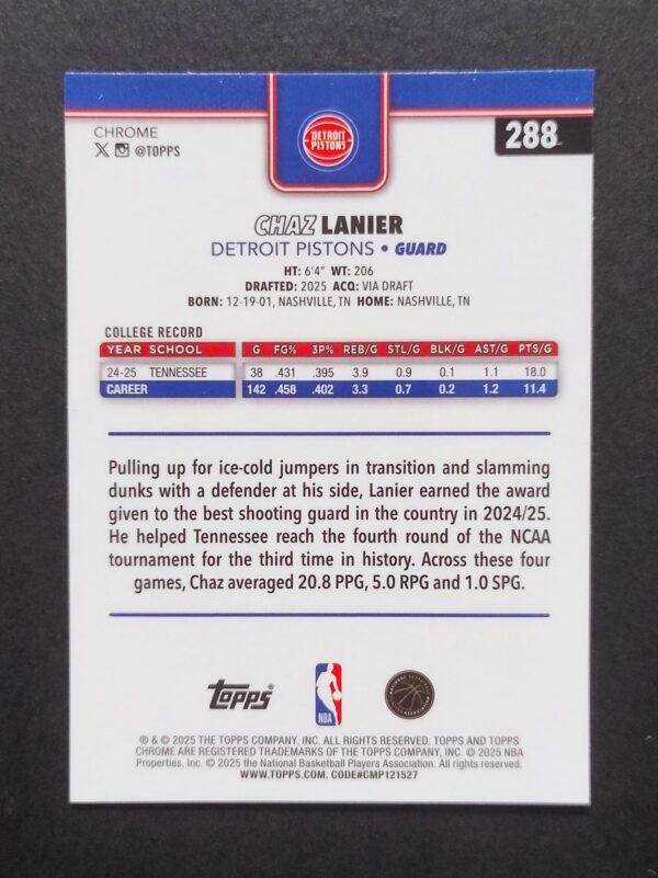 2025-26 Topps Chrome Chaz Lanier #288 Xfractor RC