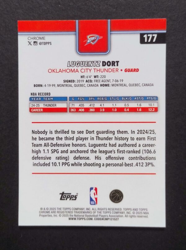 2025-26 Topps Chrome Luguentz Dort #177 Xfractor