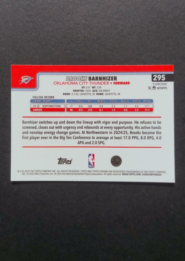 2025-26 Topps Chrome Brooks Barnhizer #295 Xfractor RC