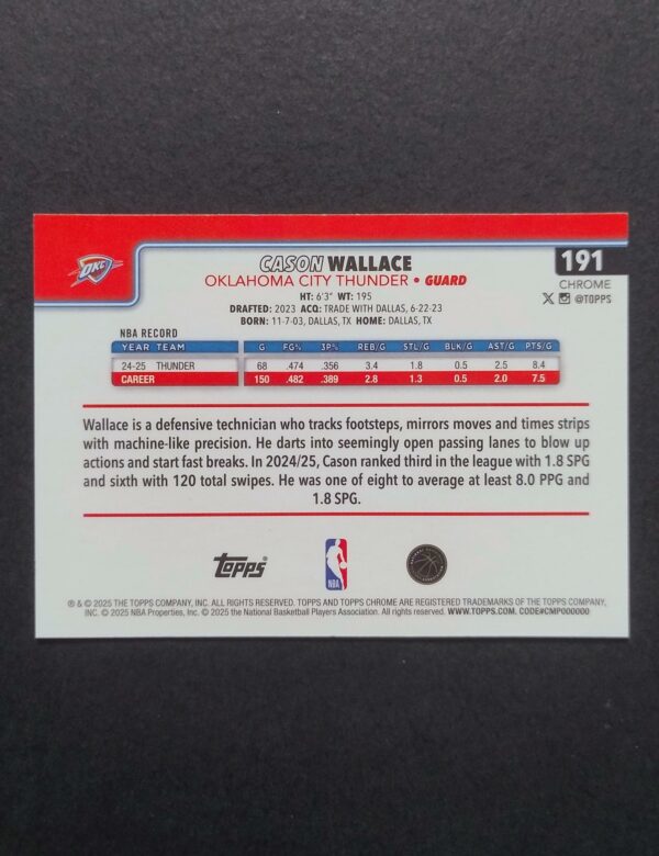 2025-26 Topps Chrome Cason Wallace #191 Xfractor