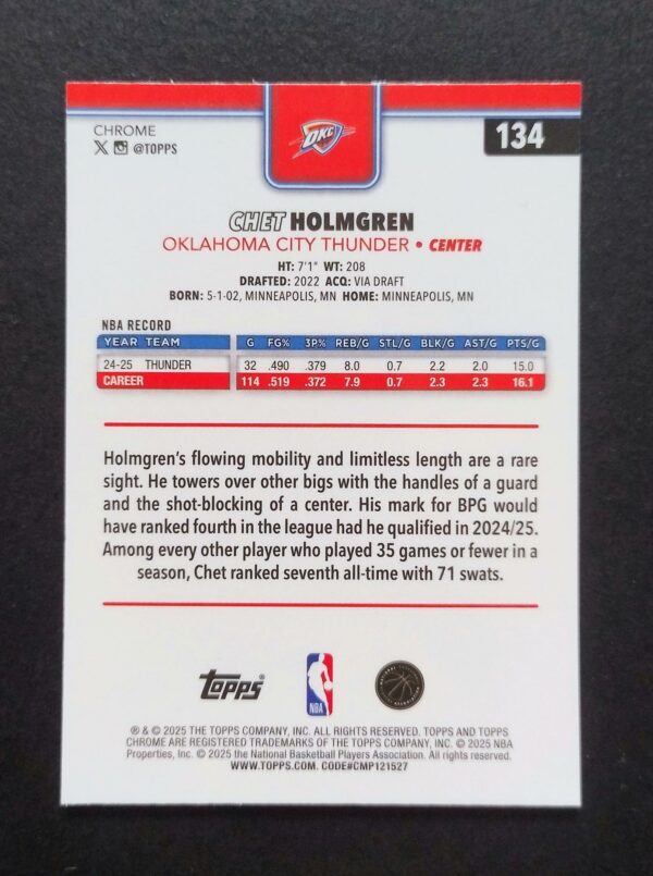 2025-26 Topps Chrome Chet Holmgren #134 Xfractor