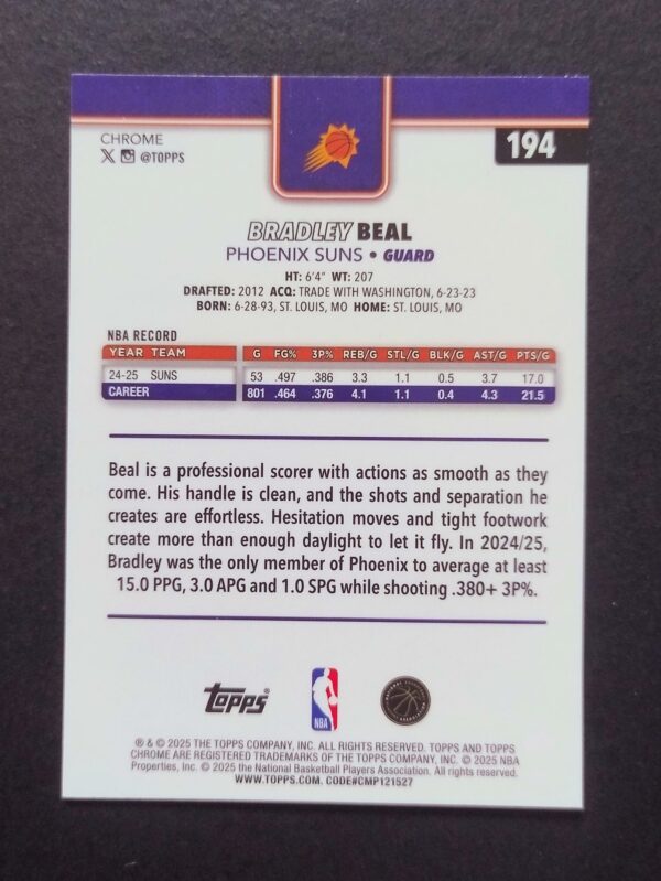 2025-26 Topps Chrome Bradley Beal #194 Xfractor