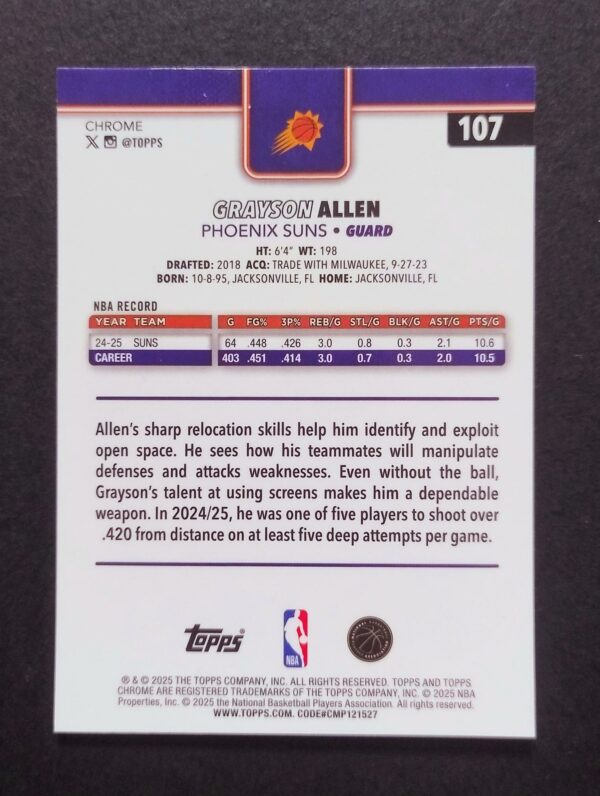 2025-26 Topps Chrome Grayson Allen #107 Xfractor