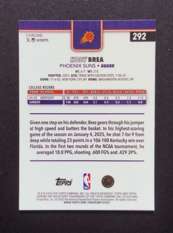2025-26 Topps Chrome Koby Brea #292 Xfractor RC