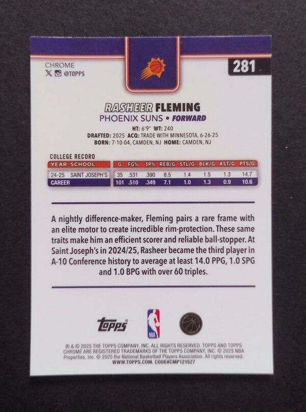 2025-26 Topps Chrome Rasheer Fleming #281 Xfractor RC