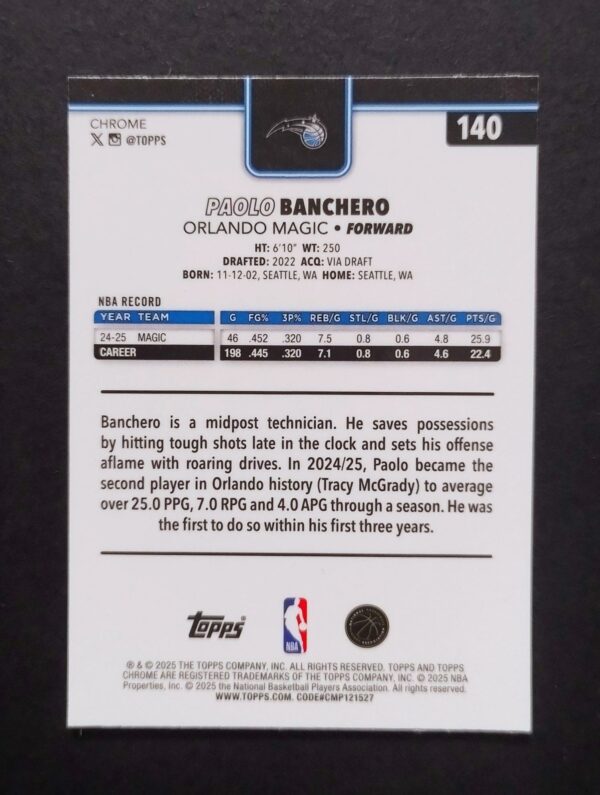 2025-26 Topps Chrome Paolo Banchero #140 Xfractor
