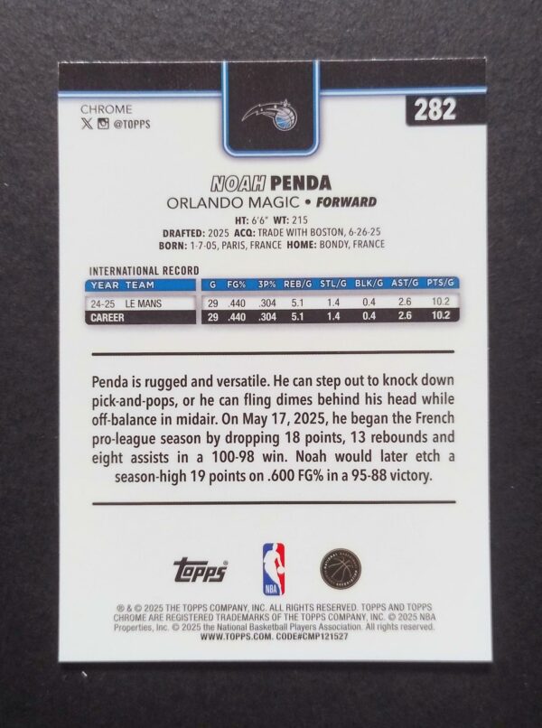 2025-26 Topps Chrome Noah Penda #282 Xfractor RC