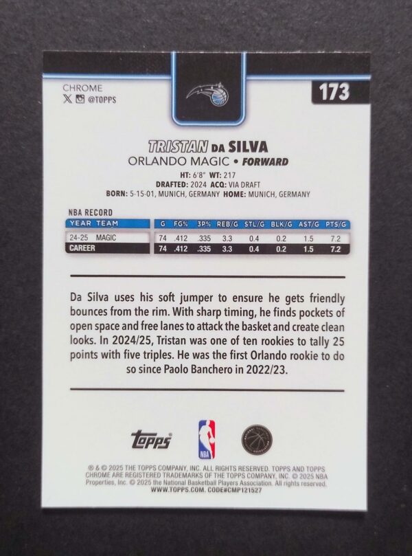 2025-26 Topps Chrome Tristan da Silva #173 Xfractor